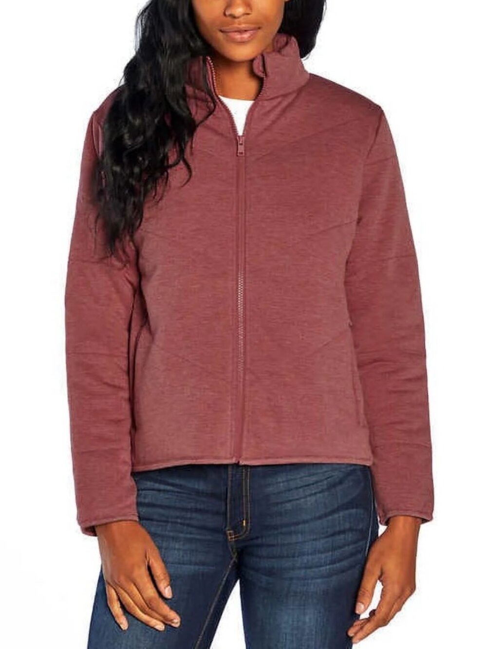 Three Dots Quilted Knit Zip Jacket XL Heather Rose High Low Hem
